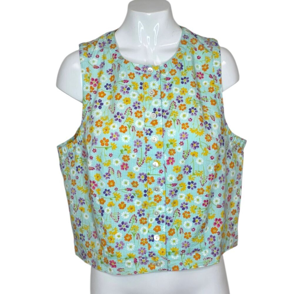 American Eagle Vintage Button Front Sleeveless Shirt, Floral, Cotton, 90's, Sz L